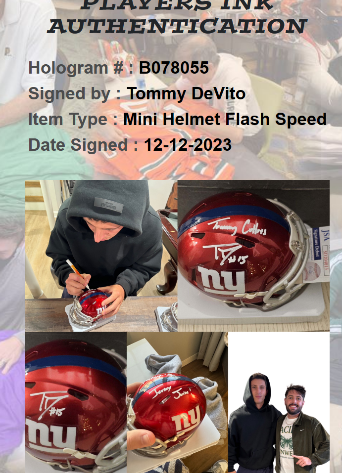 Tommy Devito Signed New York Speed Flash Mini Helmet (PIA)