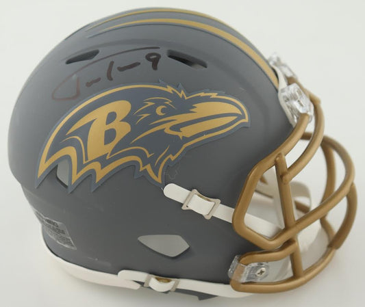 Justin Tucker Baltimore Slate Signed Mini Football Helmet (JSA & PIA)