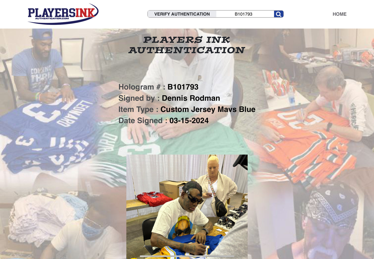 Dennis Rodman Autographed Dallas Custom Basketball Blue Jersey (PIA)