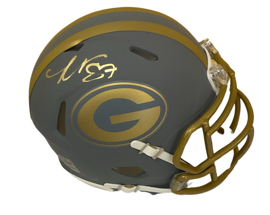 Romeo Doubs Signed Green Bay Mini Football Slate Helmet (PIA & JSA) Gold Signature