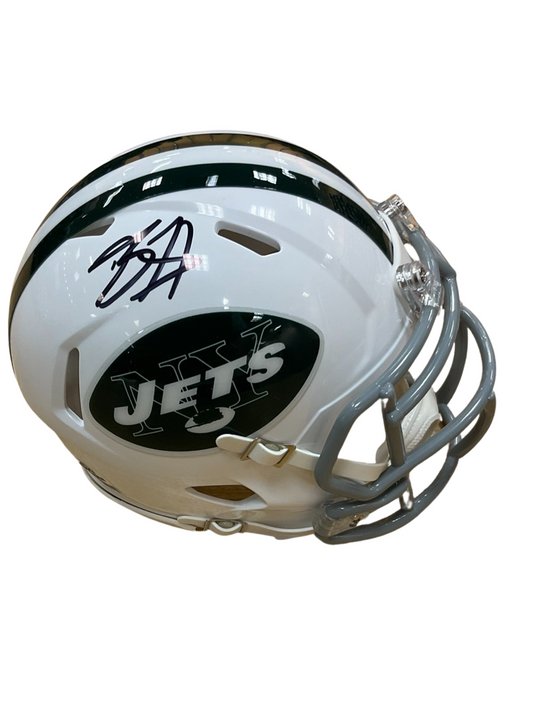 Breece Hall New York Jets White Signed Mini Football Helmet (JSA & PIA)