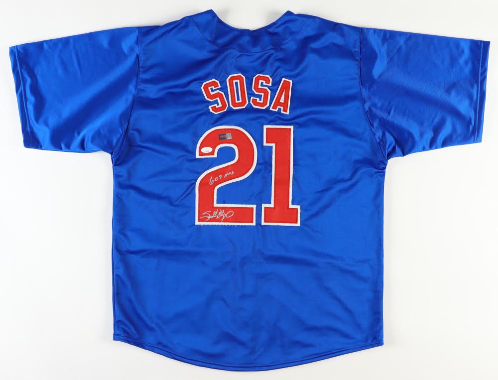 Sammy Sosa Signed Chicago Custom Autographed Blue Baseball Jersey (PIA & JSA) 609 HRS