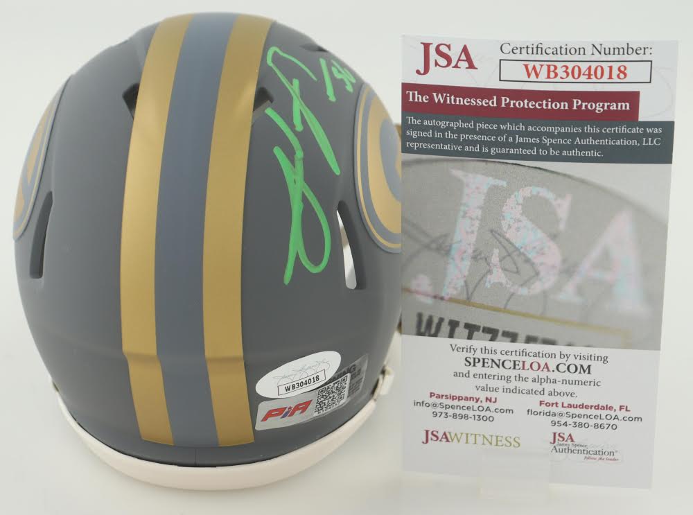 Julius Peppers Signed Green Bay Mini Football Slate Helmet (PIA & JSA) Green ink