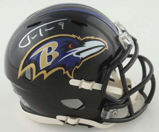 Justin Tucker Baltimore Black Speed Mini Football Helmet (JSA & PIA)