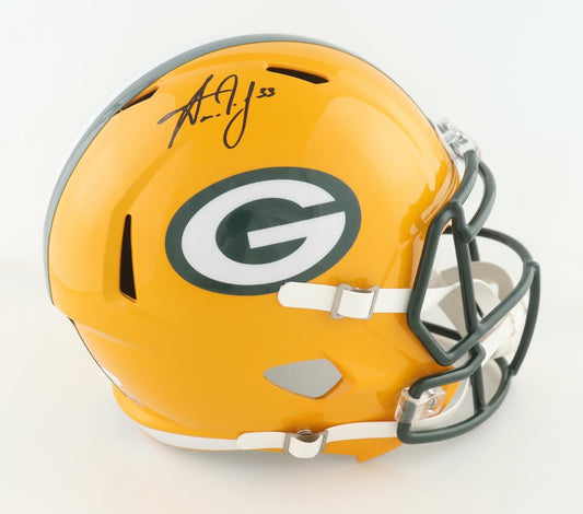 Aaron Jones Signed Green Bay Speed Mini Football Helmet (JSA & PIA)