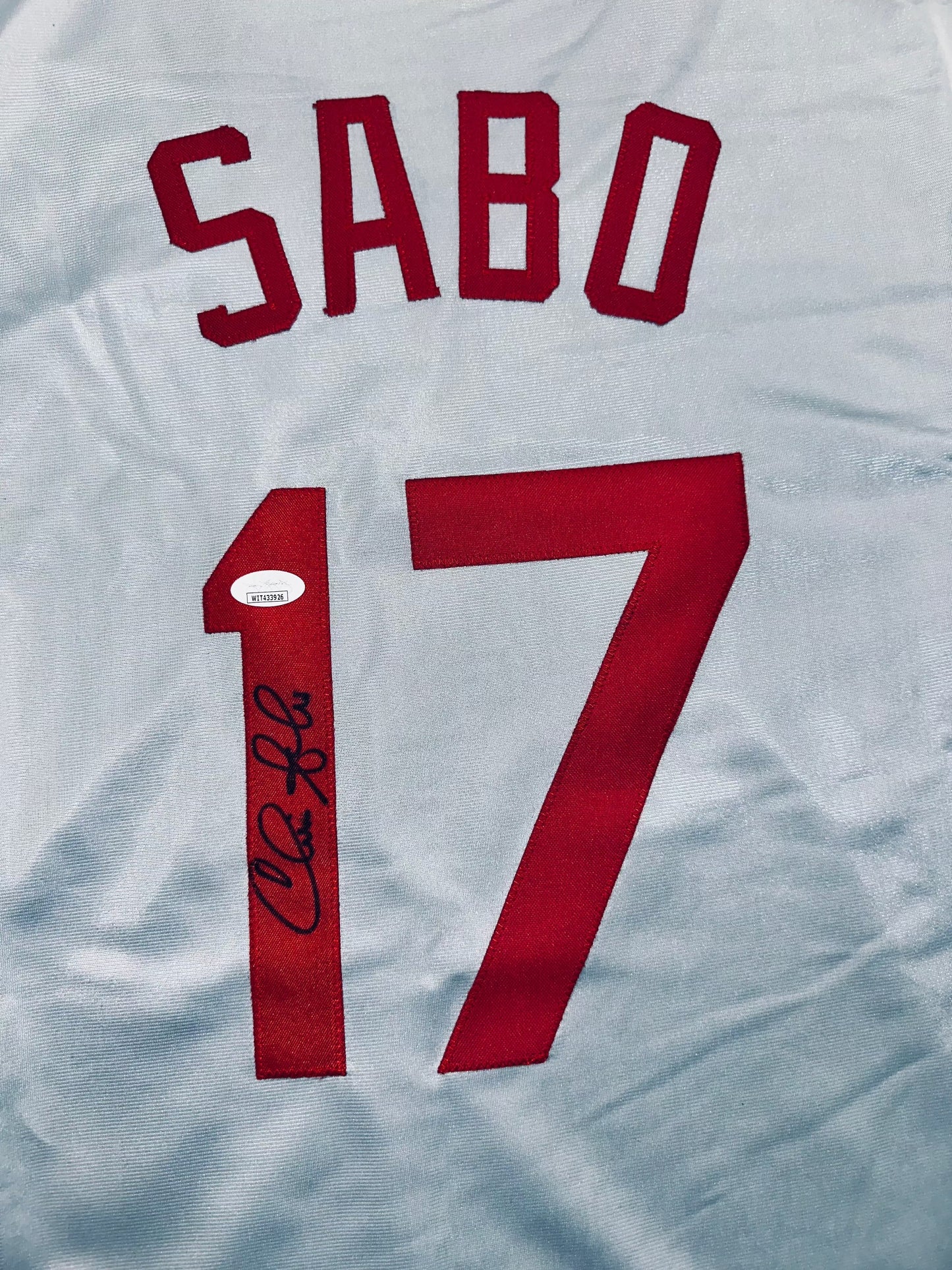 Chris Sabo Signed Custom Cincinnati Autographed Baseball Jersey (JSA)