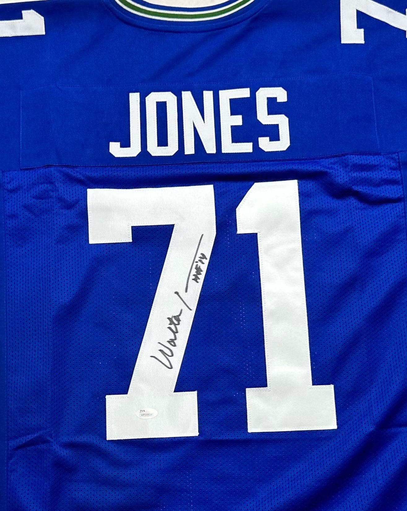 Walter Jones Signed Seahawks Football Jersey (PIA) Brown