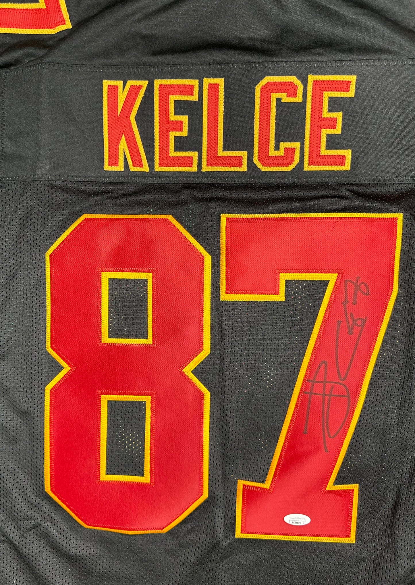Travis Kelce Custom Kansas City Black Signed Football Jersey (JSA)