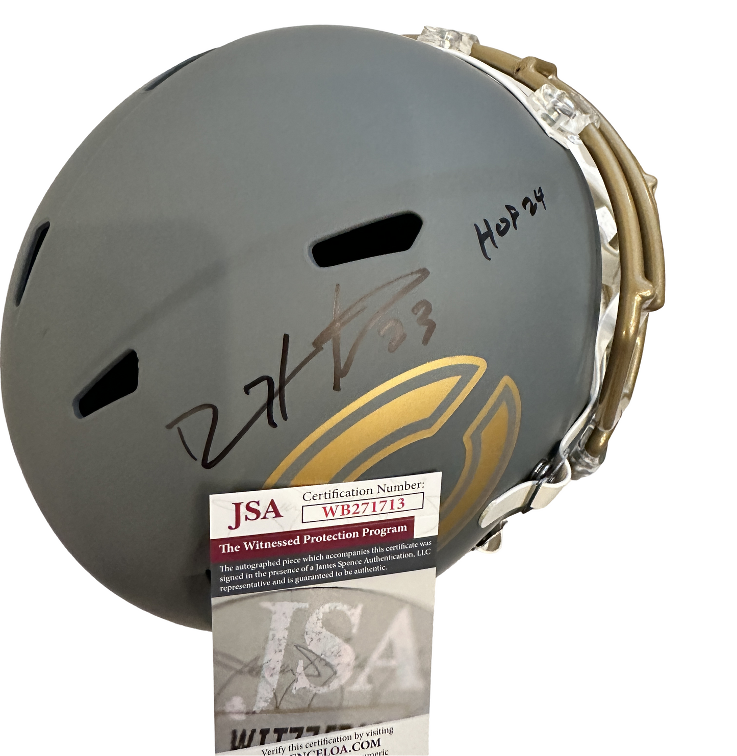 Devin Hester Autographed Helmet Signed Inscription HOF 24 Full Size Rep Slate Helmet (PIA/JSA)