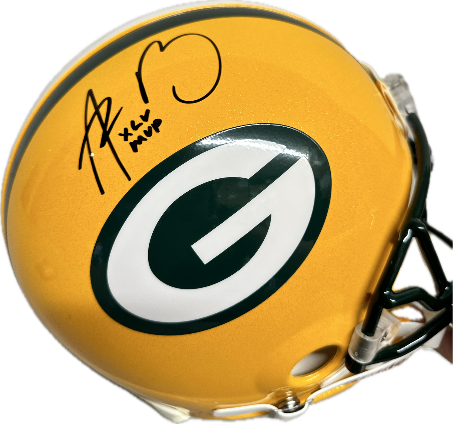 Aaron Rodgers Green Bay Inscription "XLV MVP"  Full Size Home Speed Football Helmet (JSA)