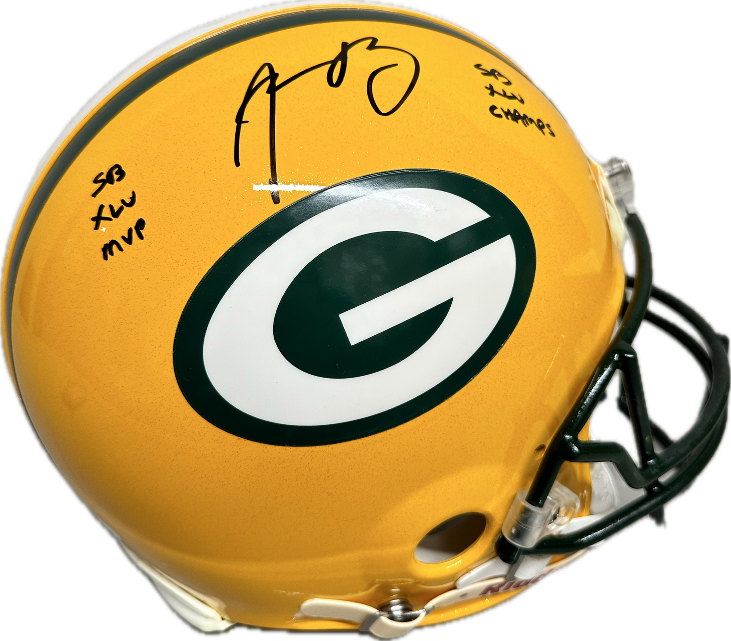 Aaron Rodgers Green Bay "SB MVP & SB Champs" Inscription Full Size Home Speed Football Helmet (JSA)