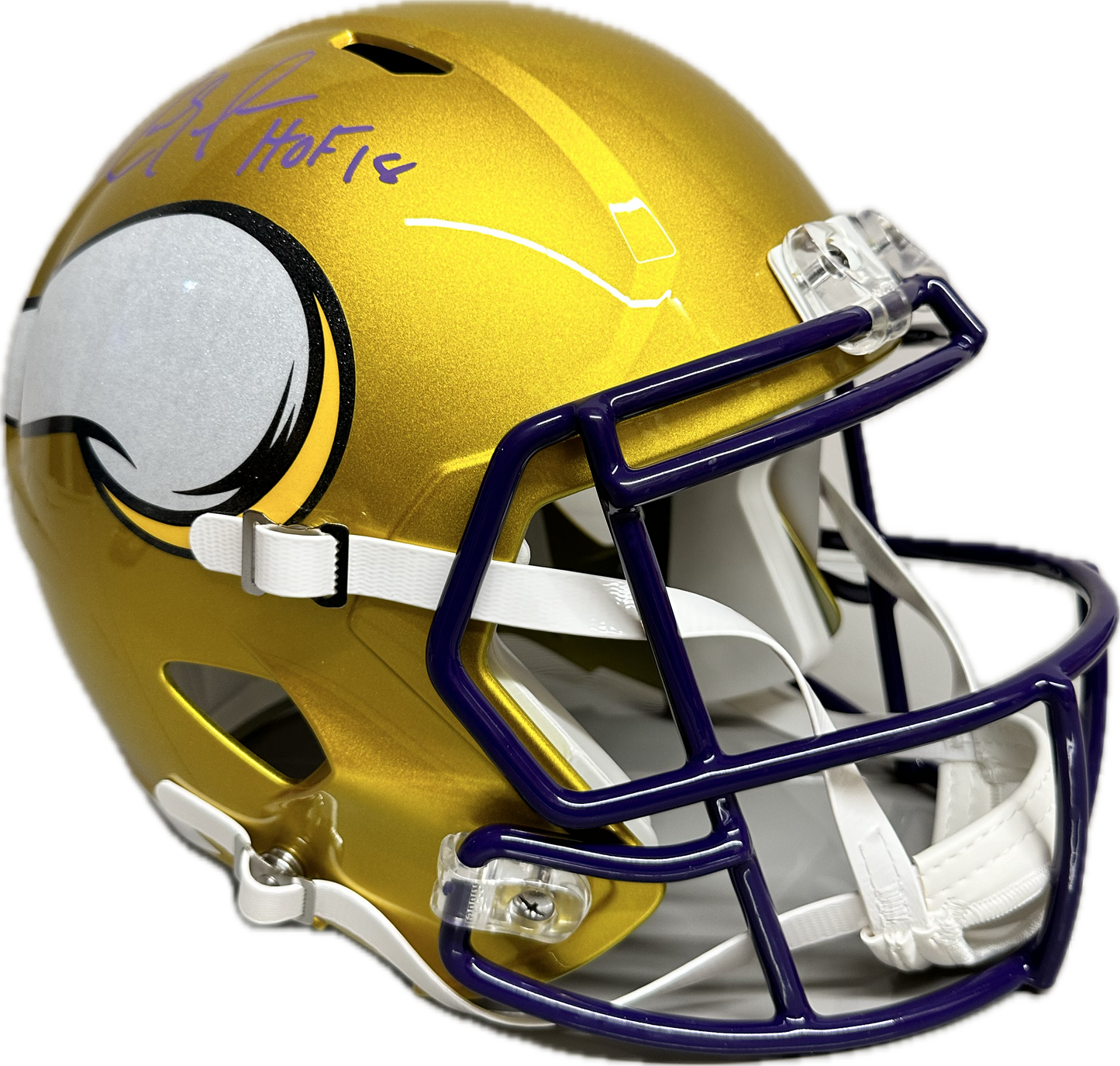 Randy Moss "HOF 18" Inscription Minnesota Gold Full Size Football Helmet (JSA)