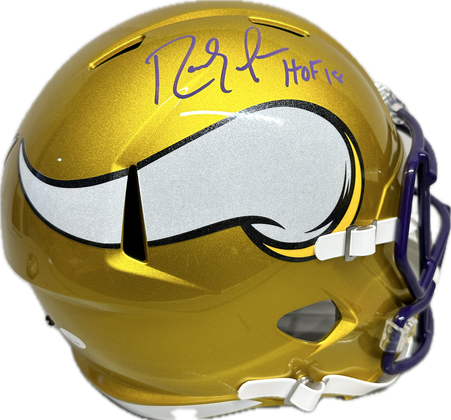 Randy Moss "HOF 18" Inscription Minnesota Gold Full Size Football Helmet (JSA)