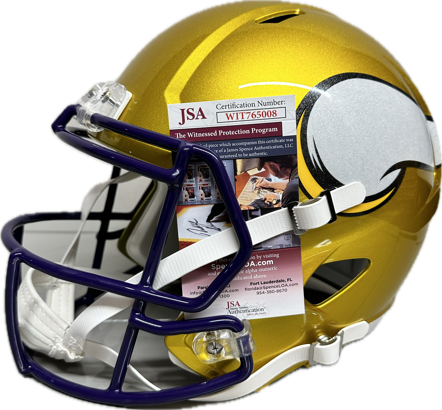 Randy Moss "HOF 18" Inscription Minnesota Gold Full Size Football Helmet (JSA)