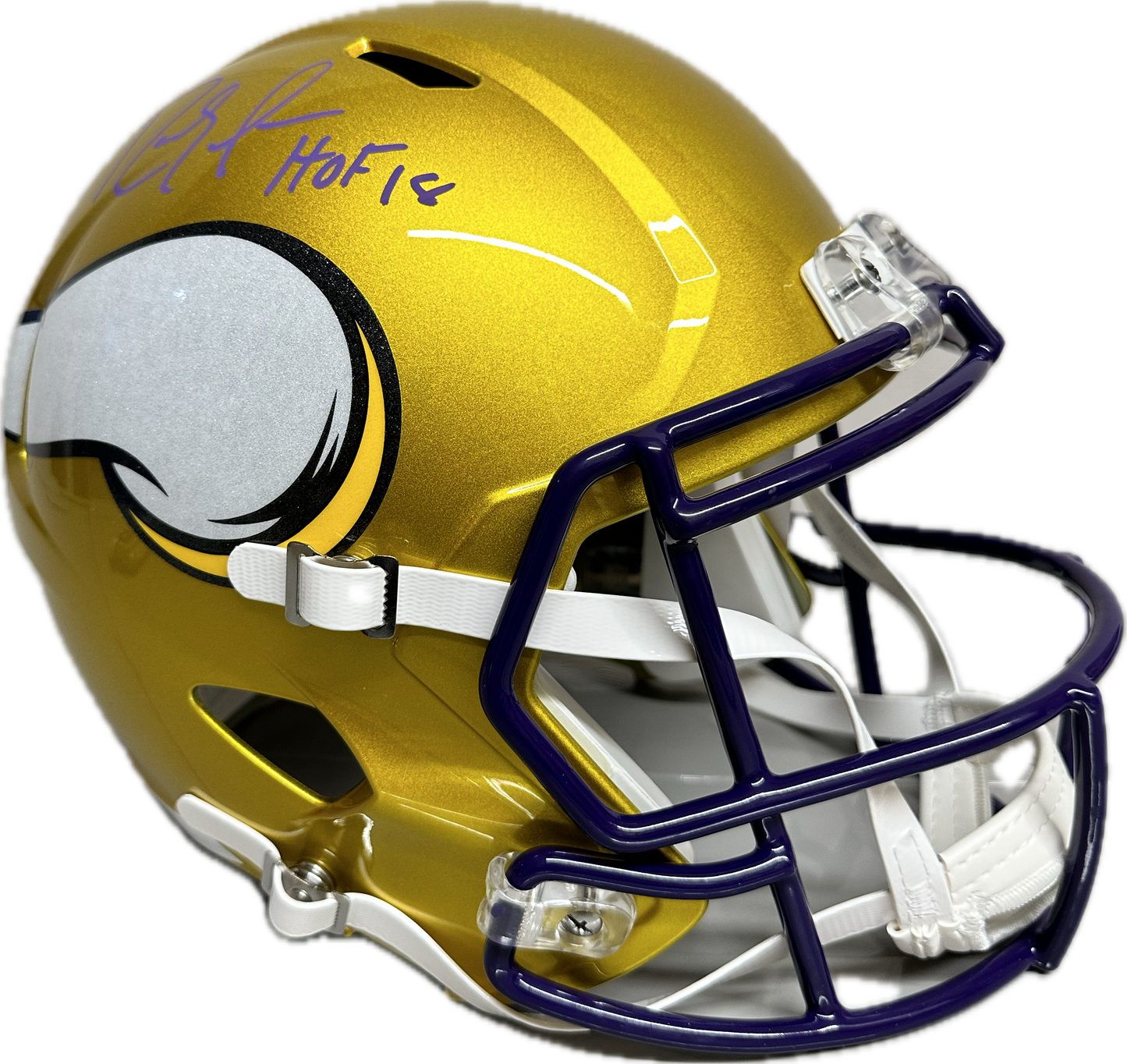 Randy Moss "HOF 18" Inscription Minnesota Gold Full Size Football Helmet (JSA)