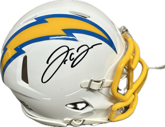 JC Jackson Los Angeles White Signed Mini Football Helmet (JSA)