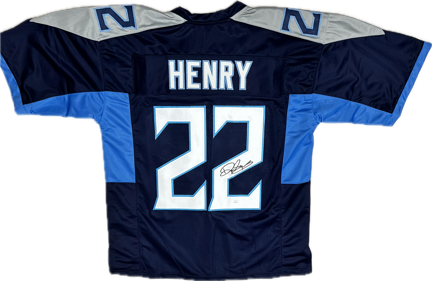 Derrick Henry Custom Tennessee Signed Football Blue Jersey (JSA)