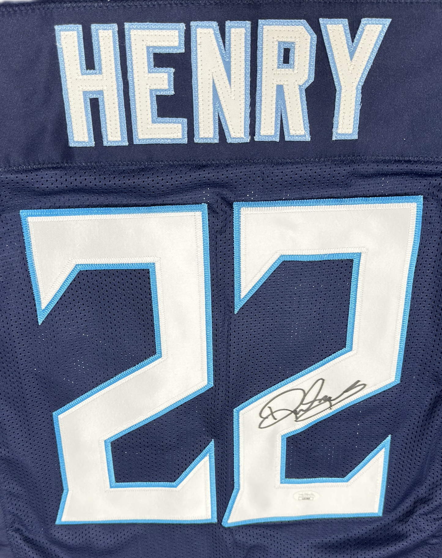 Derrick Henry Custom Tennessee Signed Football Blue Jersey (JSA)