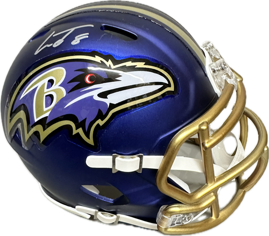 Lamar Jackson Baltimore Purple Blaze Signed Mini Football Helmet (WIT JSA)