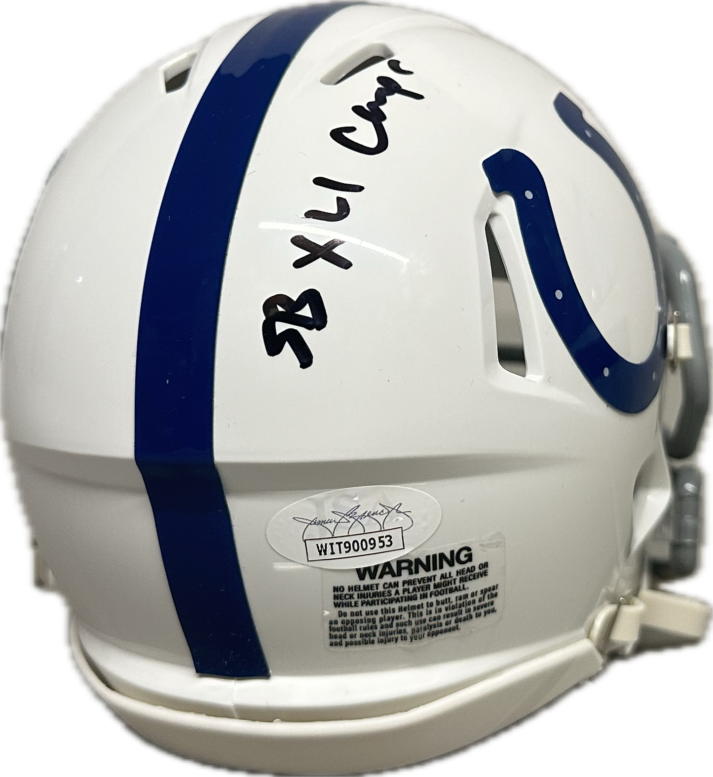 Dominica Rhodes Indianapolis White Speed Mini Football Helmet (JSA) SB Champs
