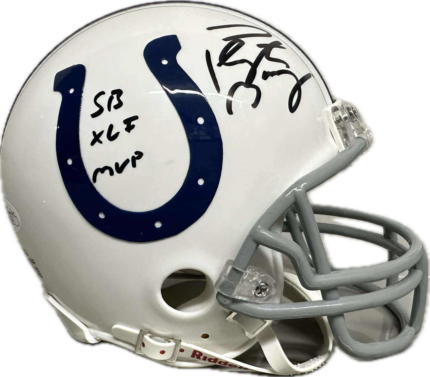 Peyton Manning Super Bowl Inscription Indianapolis  White Speed Mini Football Helmet (JSA)