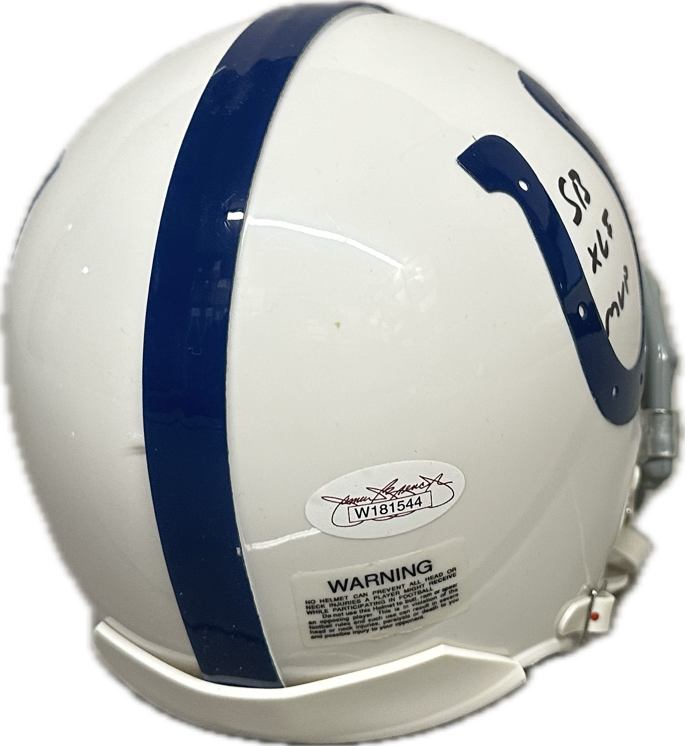 Peyton Manning Super Bowl Inscription Indianapolis  White Speed Mini Football Helmet (JSA)
