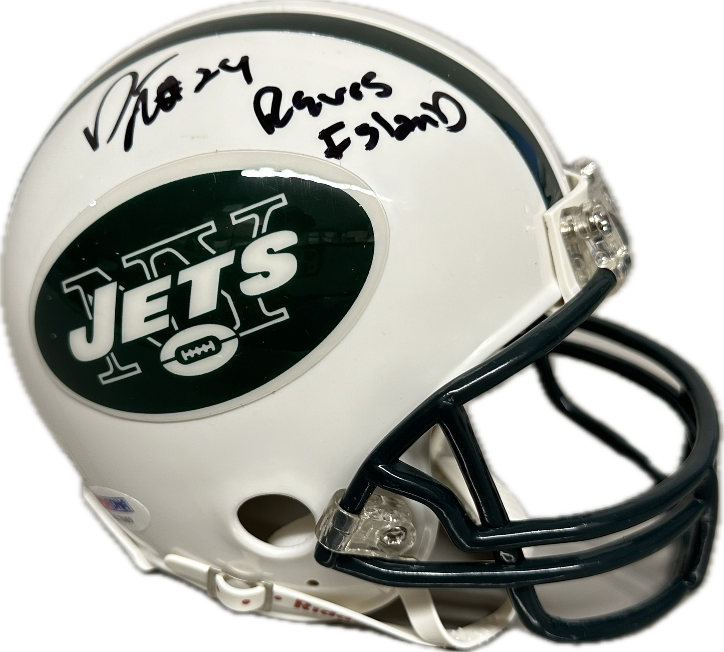 Darrelle Revis Inscription "Revis Island" New York Jets White Mini Football Helmet (JSA)