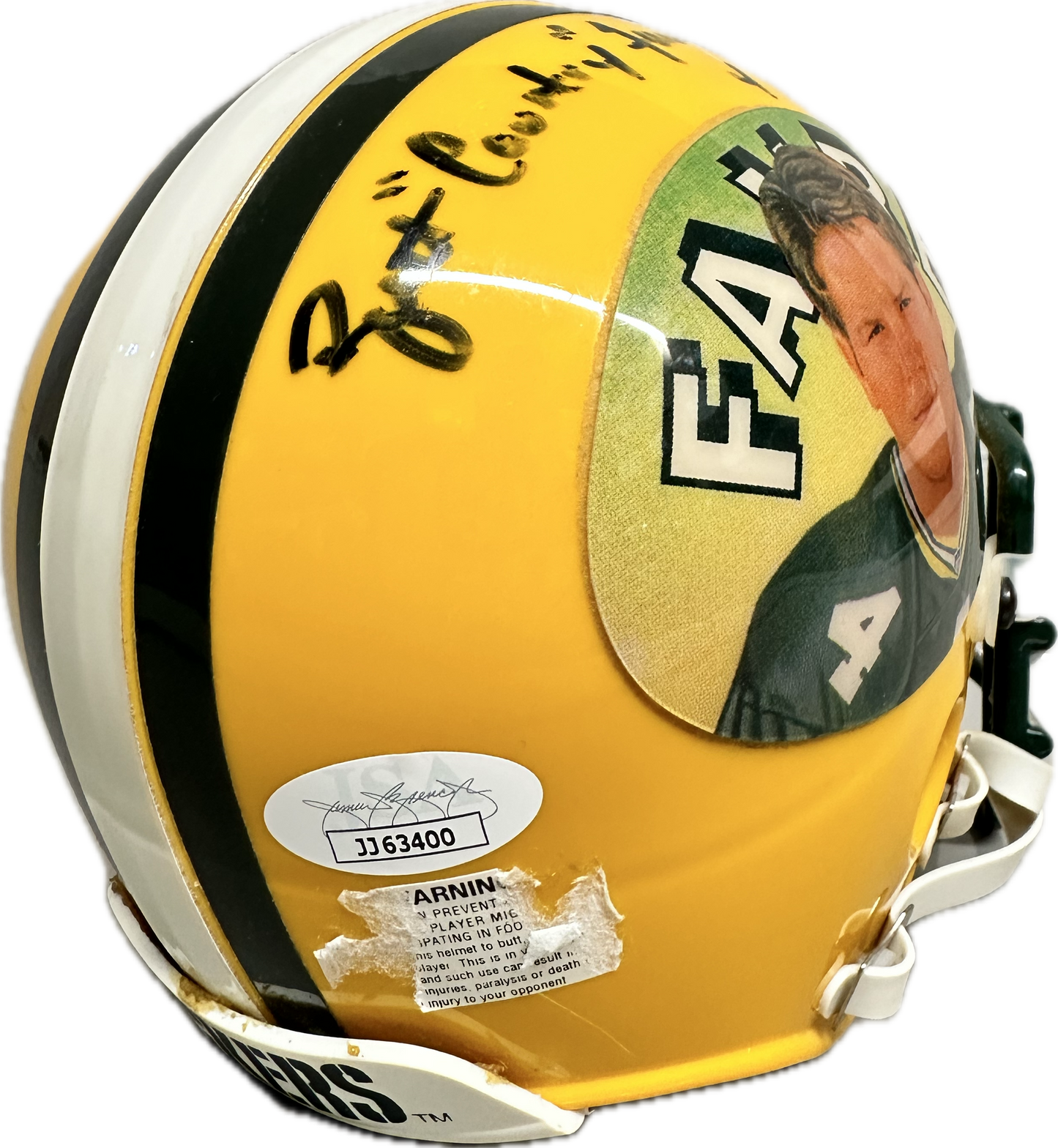 Brett Favre Custom Signed Green Bay Yellow Mini Football Helmet (JSA) Faded Autograph