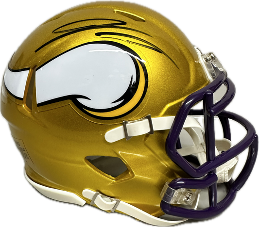 Jordan Addison Minnesota Flash Gold Signed Mini Football Helmet (PIA)