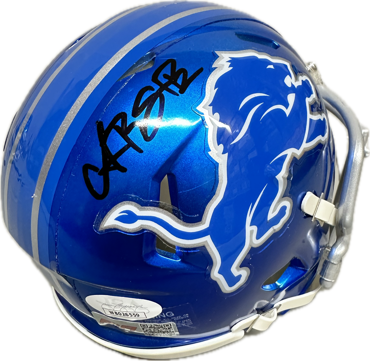Amon-Ra St. Brown Detroit Blue Signed Mini Football Helmet (PIA/JSA)