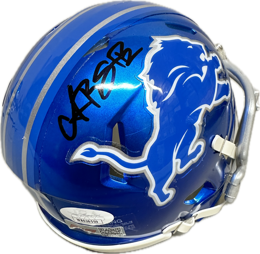 Amon-Ra St. Brown Detroit Blue Signed Mini Football Helmet (PIA/JSA)