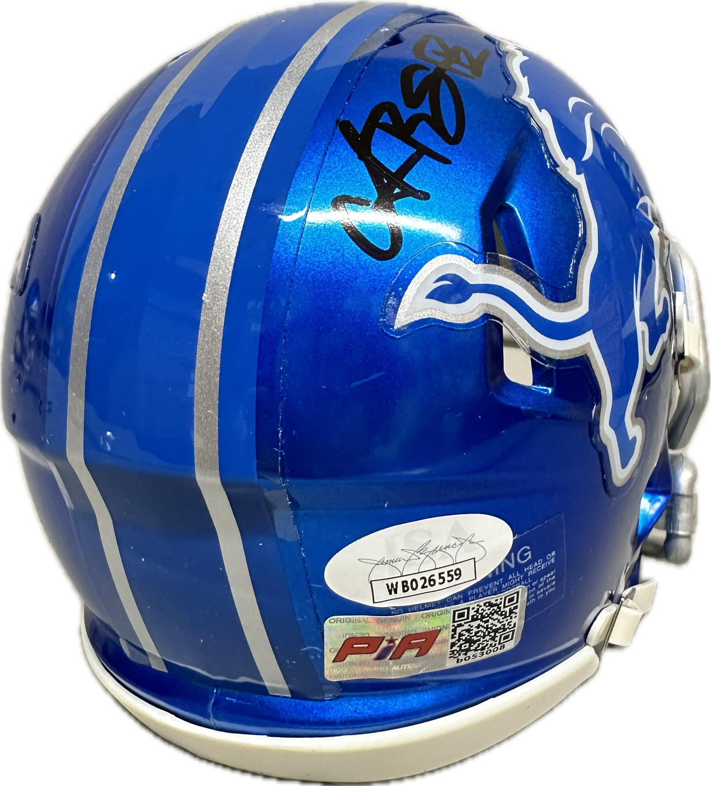 Amon-Ra St. Brown Detroit Blue Signed Mini Football Helmet (PIA/JSA)