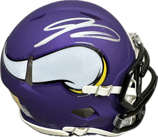 Jordan Addison Minnesota Puple Signed Mini Football Helmet (PIA)