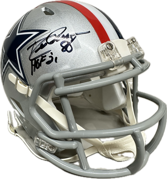 Drew Pearson "HOF 21" Inscription Signed Dallas Silver Speed Mini Football Helmet (PIA/JSA) America Team