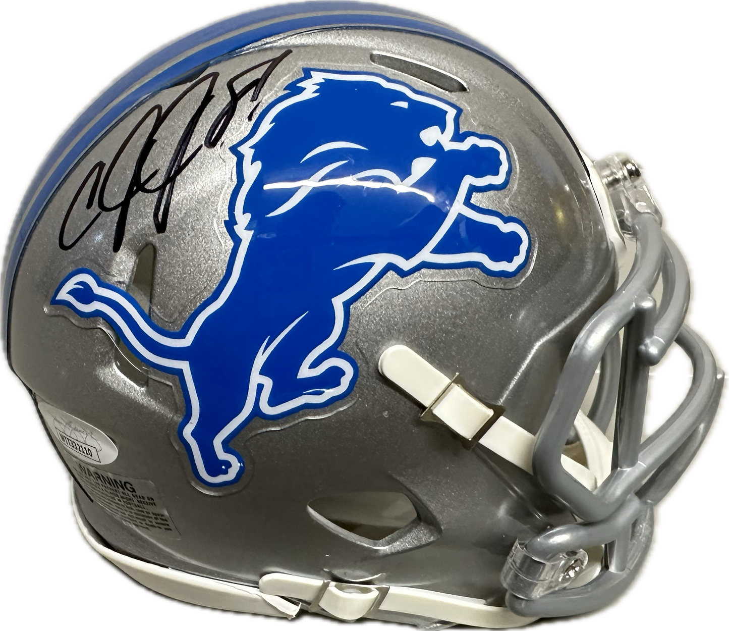 Calvin Johnson Detroit Grey Signed Mini Football Helmet (JSA)