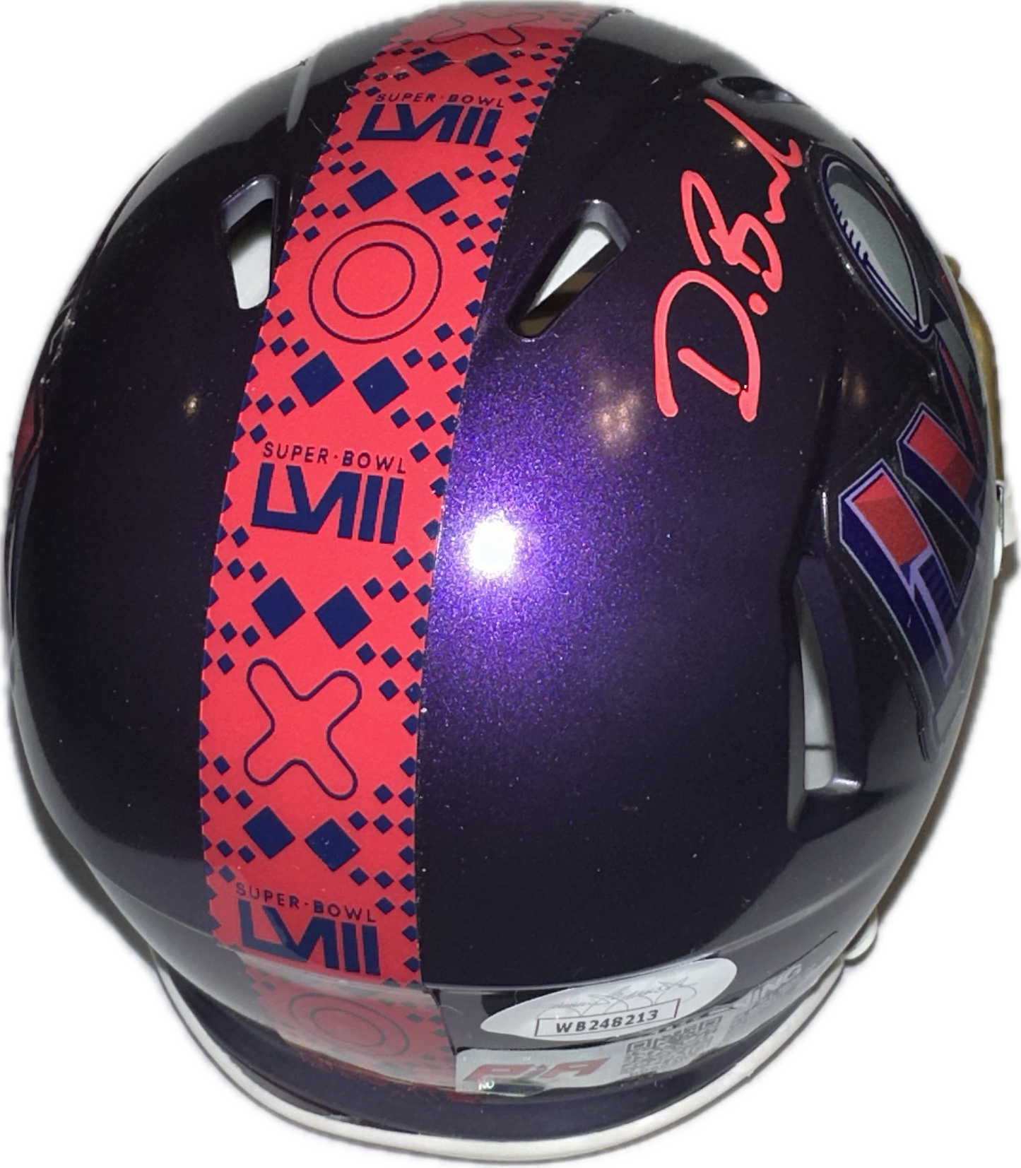 Deon Bush "SB LVIII" Inscription Super Bowl Purple Signed Mini Football Helmet (PIA JSA)
