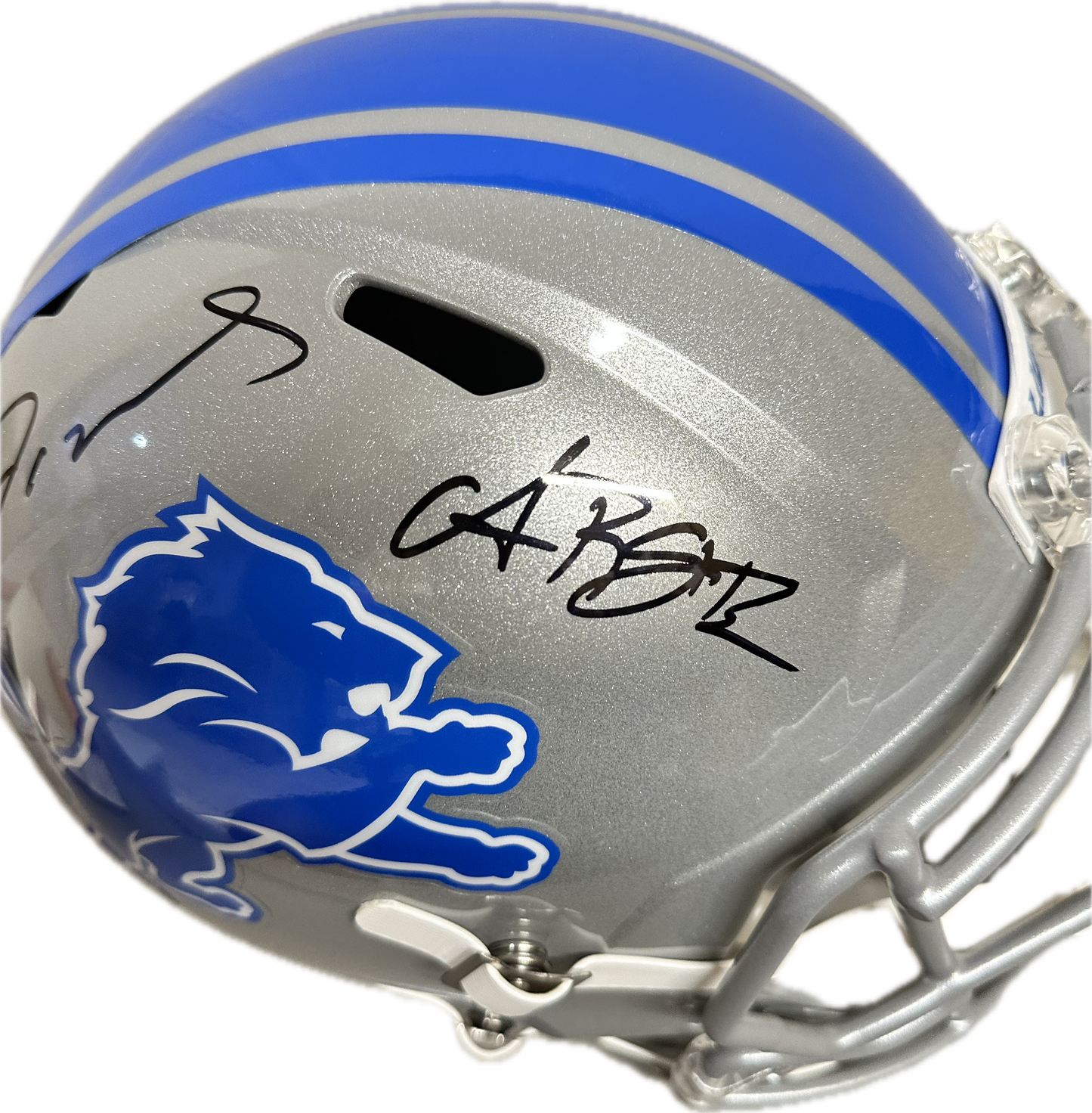 Amon-Ra St. Brown / Jameson Williams Detriot Full Size Grey Speed Rep Football Helmet (JSA)