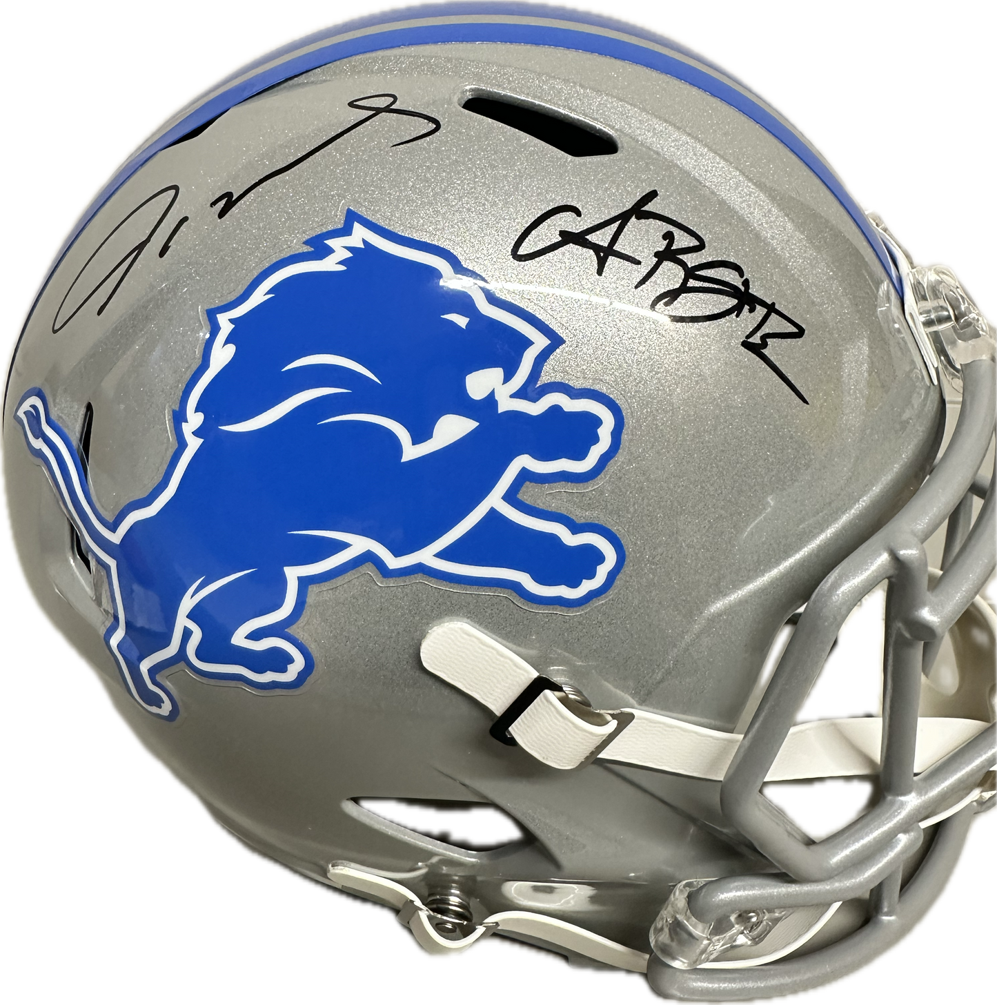 Amon-Ra St. Brown / Jameson Williams Detriot Full Size Grey Speed Rep Football Helmet (JSA)