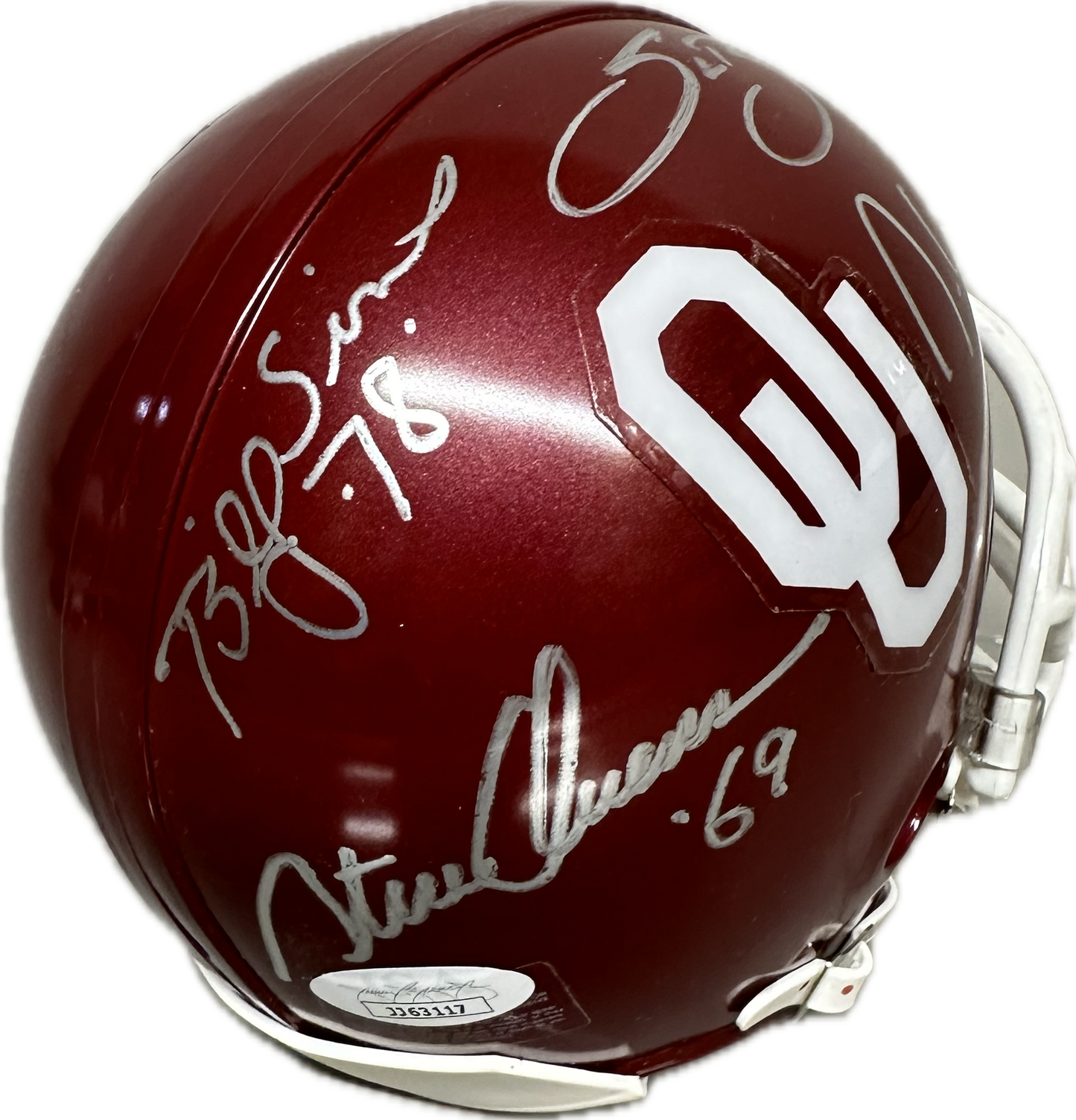 Sam Bradford Jason White Billy SImms Steve Owens OU Red Signed Mini Football Helmet (JSA)