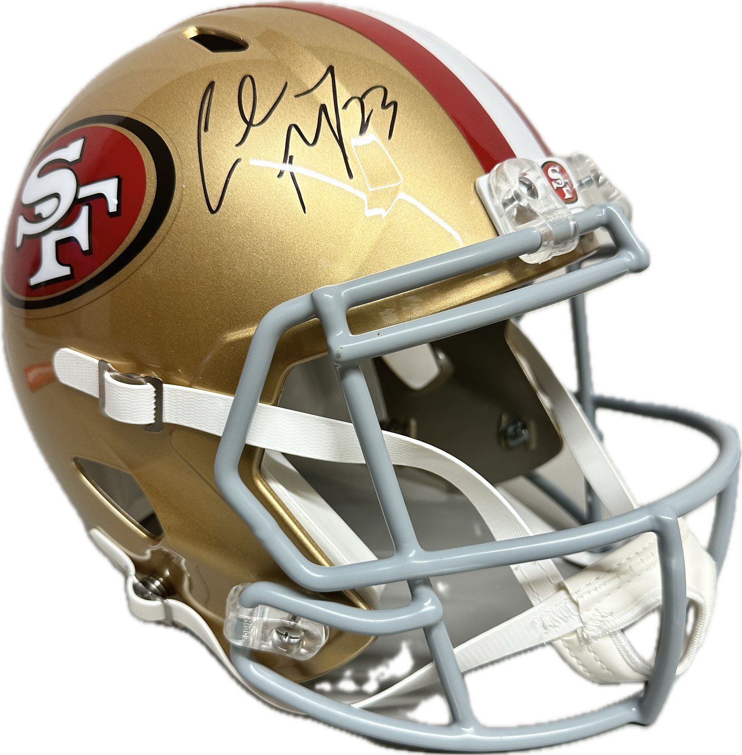 Christian McCaffery San Fransisco Full Size Gold Speed Rep Football Helmet (JSA)