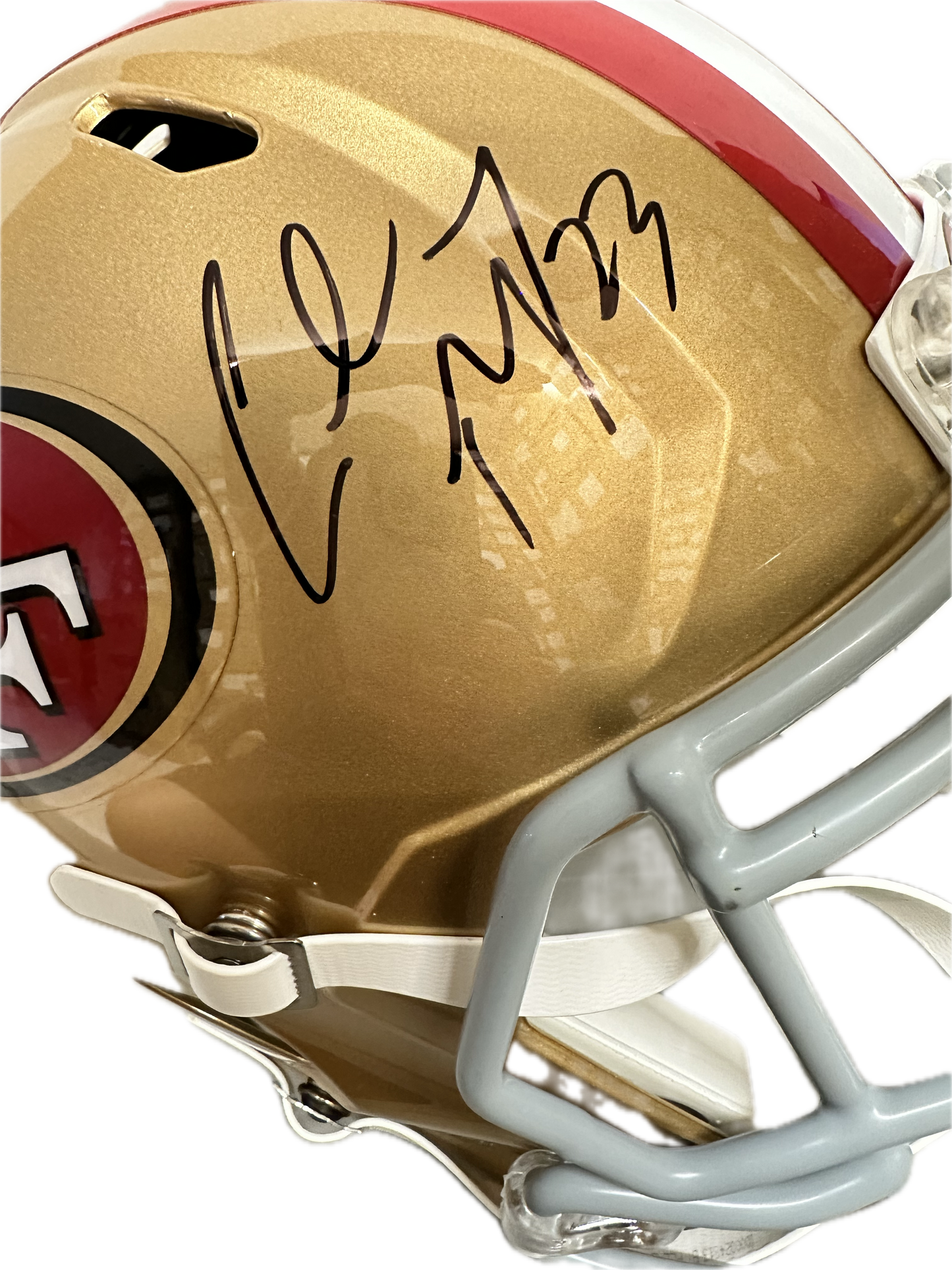 Christian McCaffery San Fransisco Full Size Gold Speed Rep Football Helmet (JSA)