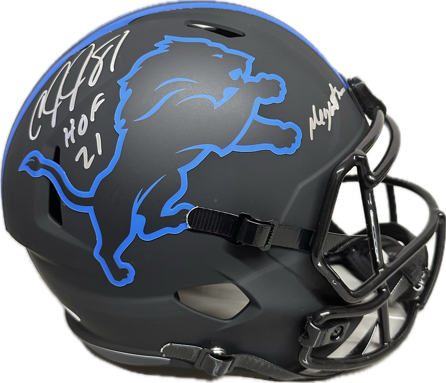 Calvin Johnson "Megatron" Inscription HOF 21 Detriot Full Size Black Speed Rep Football Helmet (JSA)