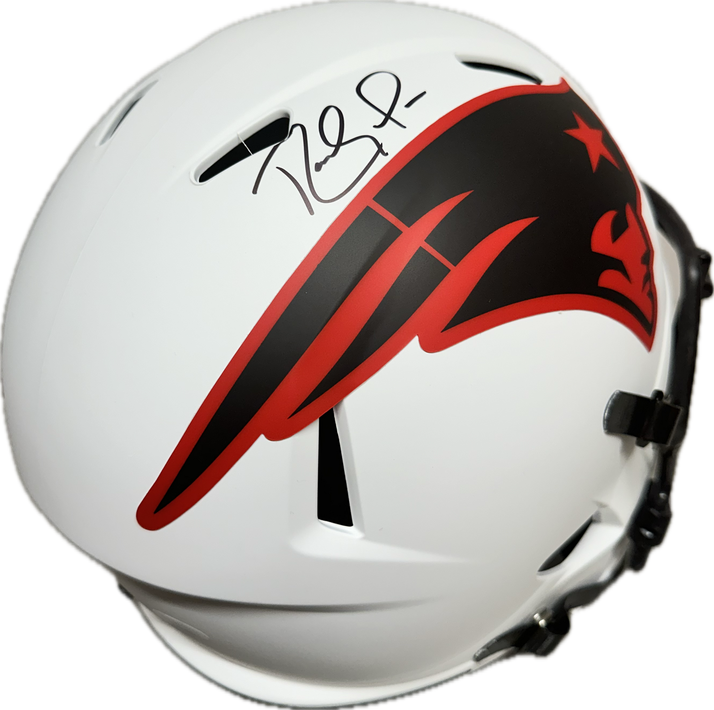 Randy Moss New England Full Size Grey Speed Rep Football Helmet (JSA)