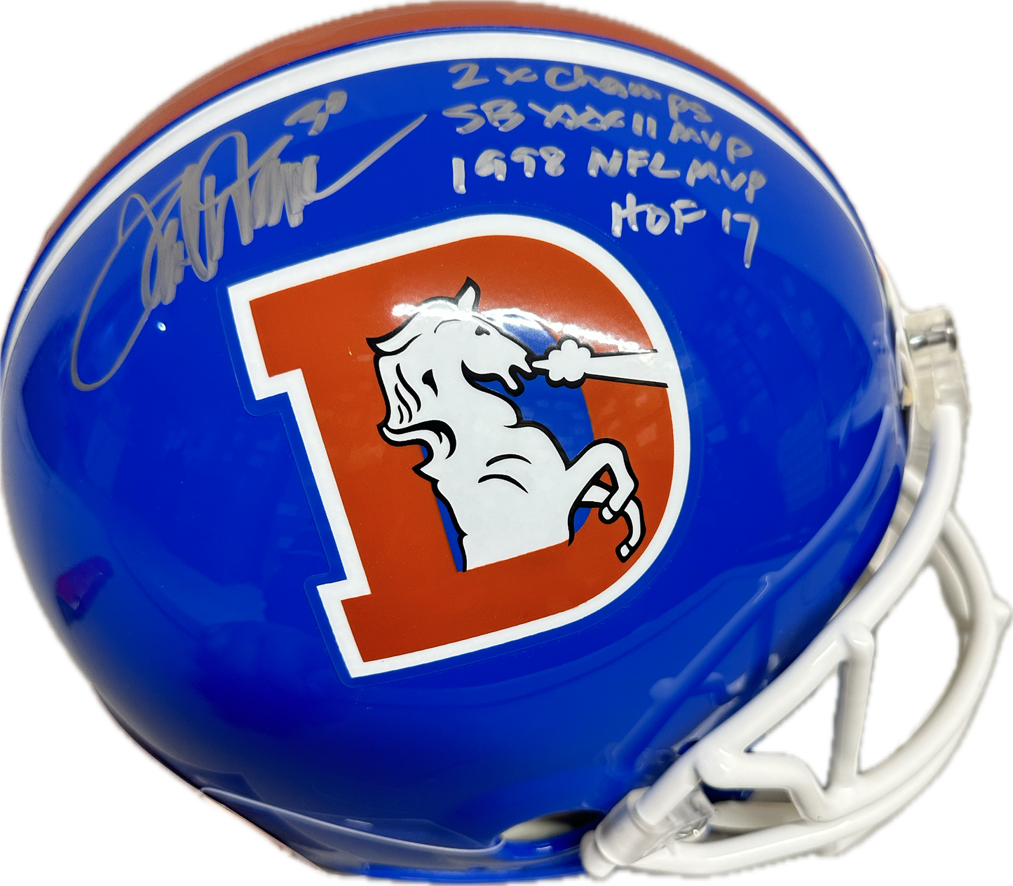 Terrell Davis  HOF  4 Scrpits Denver Full Size Orange Speed Authentic Football Helmet (JSA)