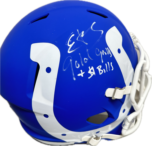 Edgerrin James Full Size Indianapolis Eclipse Blue Speed AMP Football Helmet (JSA) Gold Teeth To Gold Jacket