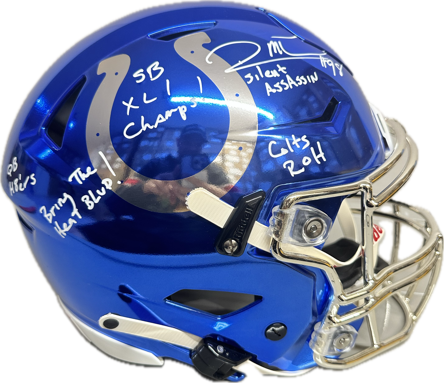 Robert Mathis "Super Bowl XLI" Mega Inscription: Full Size Indianapolis Mirror Blue Speed Authentic Football Helmet (JSA)