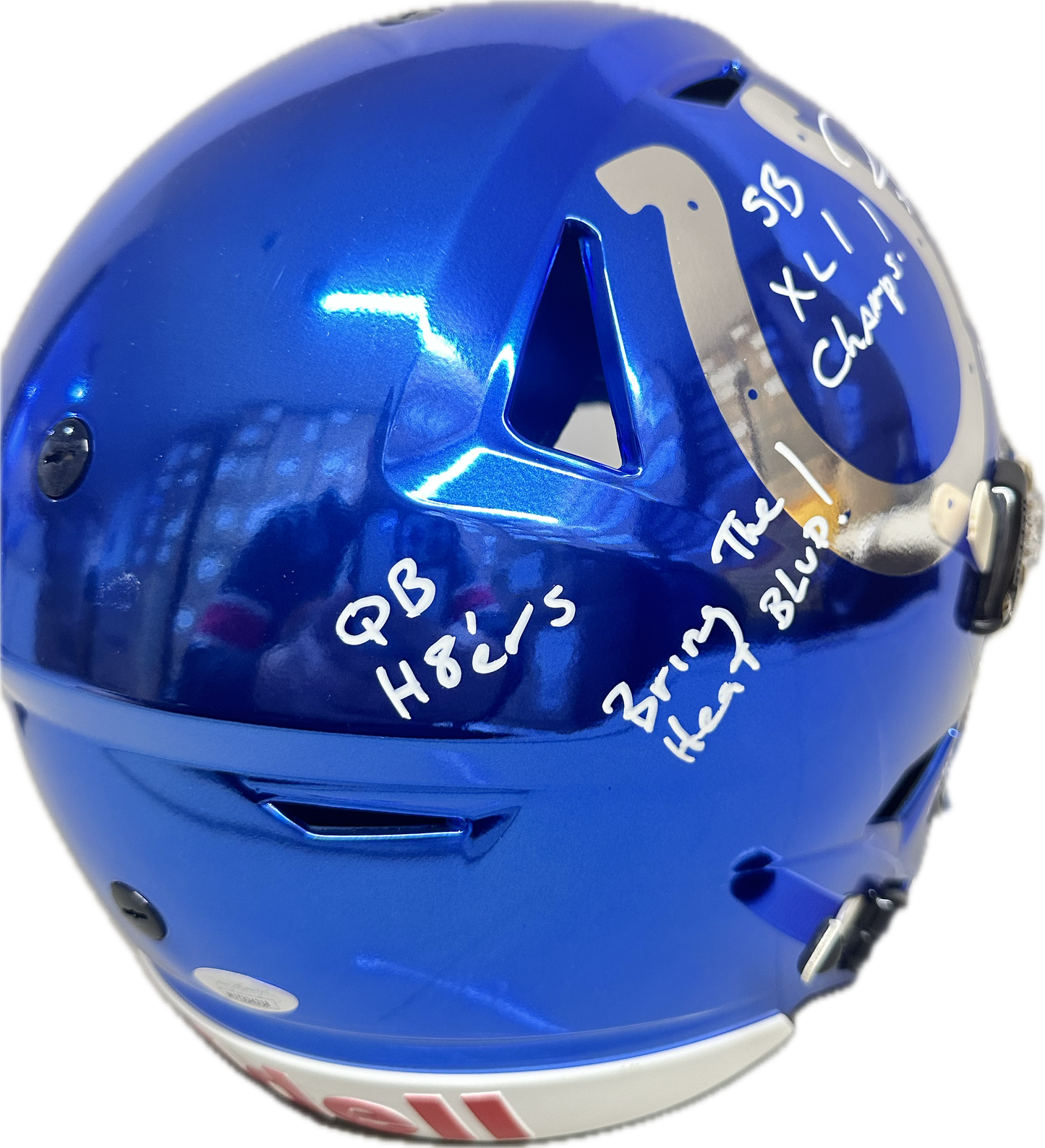 Robert Mathis "Super Bowl XLI" Mega Inscription: Full Size Indianapolis Mirror Blue Speed Authentic Football Helmet (JSA)