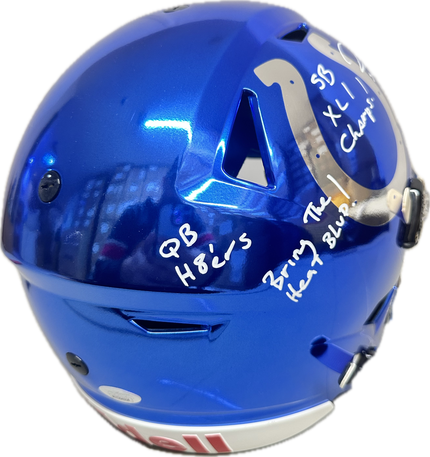 Robert Mathis "Super Bowl XLI" Mega Inscription: Full Size Indianapolis Mirror Blue Speed Authentic Football Helmet (JSA)