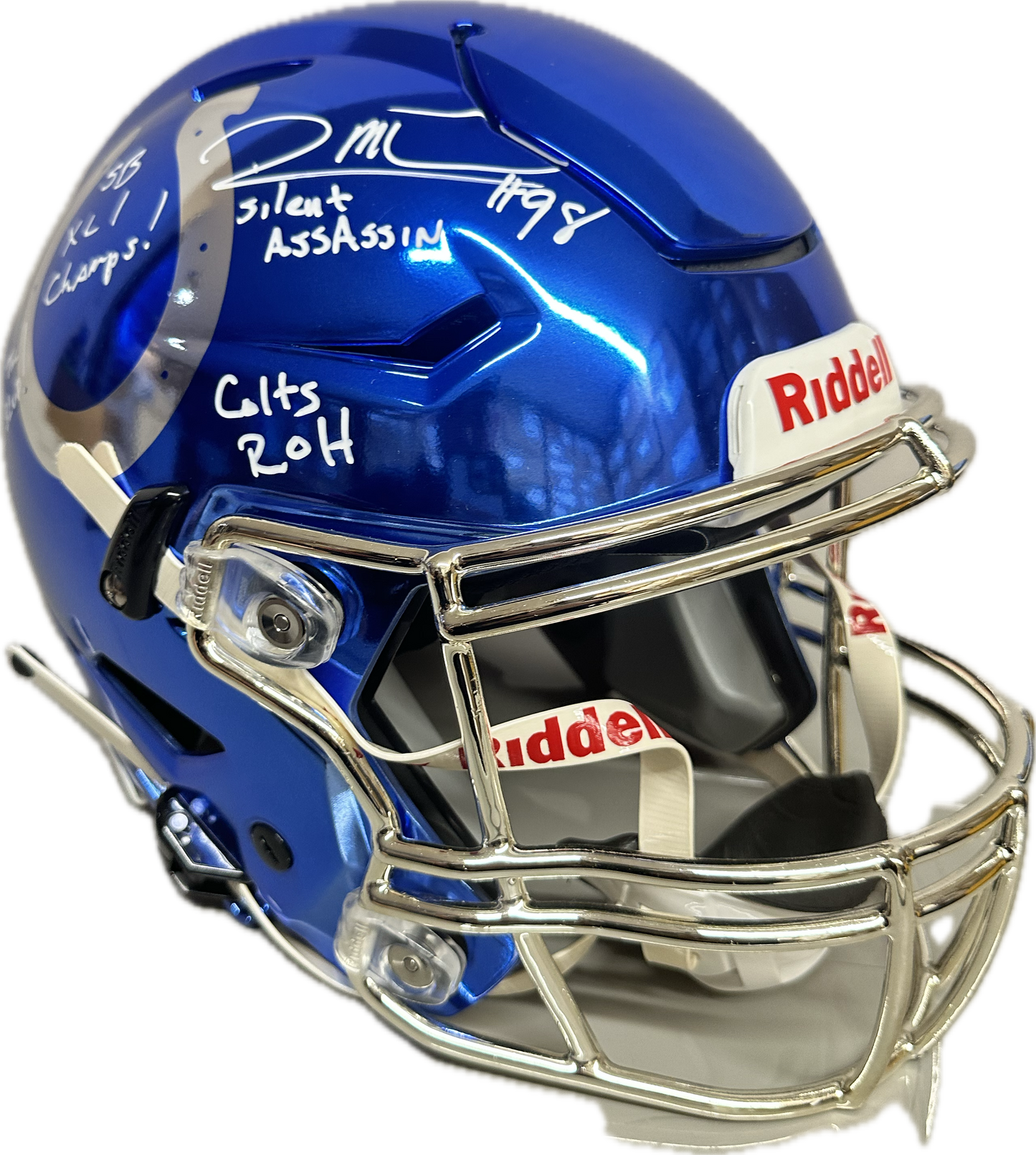 Robert Mathis "Super Bowl XLI" Mega Inscription: Full Size Indianapolis Mirror Blue Speed Authentic Football Helmet (JSA)