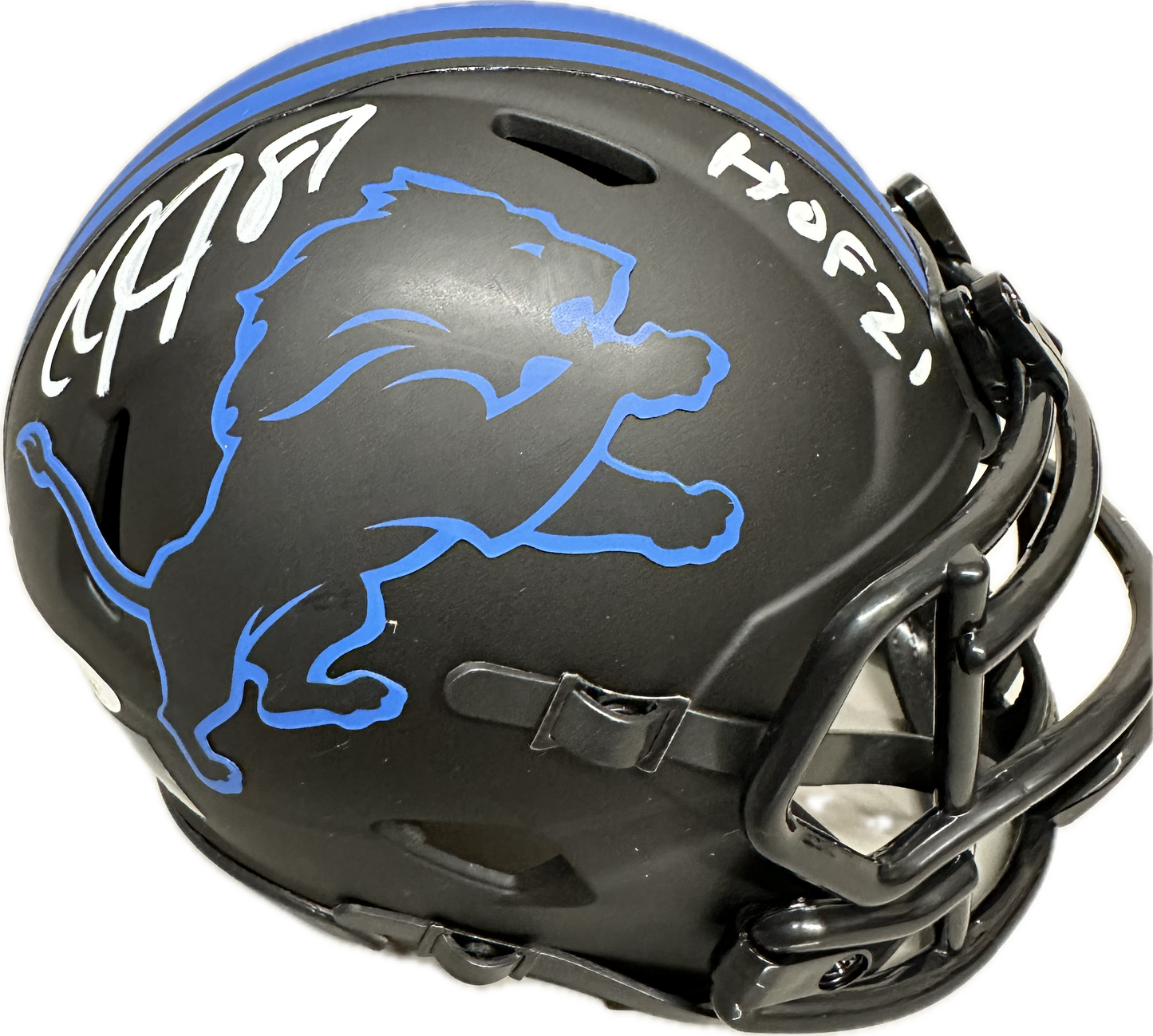 Calvin Johnson "HOF 21" Inscription Detroit Black Eclipse Signed Mini Football Helmet (JSA)
